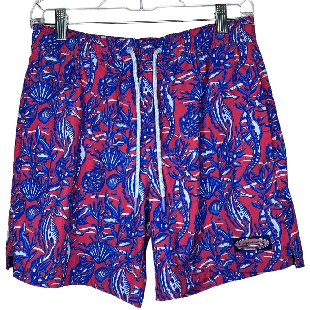 Vineyard Vines Men’s Printed Chappy Swim Trunks Seahorses Sailor Red - XS